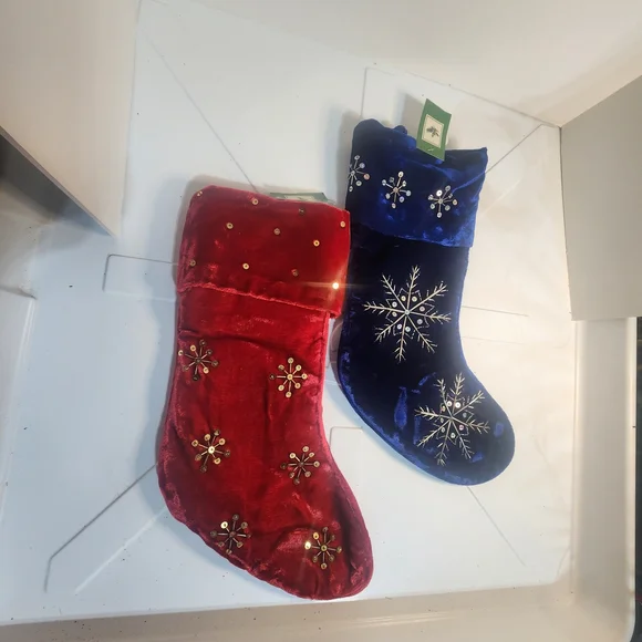Velvet Red and Blue Christmas Stocking - Picture 2 of 5